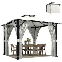 Gazebo da giardino per esterni 3x3 m, padiglione da giardino, doppio tetto, tende, ganci a soffitto, struttura in metallo, colore crema