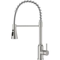 JANLEMNY High Arch Spring Mixer Tap, 360-degree Swivel Single Handle Commercial Faucet with 3 Modes, Brushed Nickel
