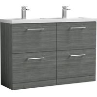 Balterley Bramshall 1205mm Floor Standing 4 Drawer Vanity Unit with Double Basin for Modern Bathroom Storage - Anthracite Woodgrain