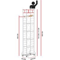 Scedil – Échafaudage M4 LUX extractible – Hauteur de travail 8,50 m – Acier galvanisé – 4 roues avec freins – UNI eN 1004