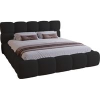 Lit double 160x200 Lucca avec sommier métallique - lit coffre, tissu bouclé - Noir (Lambi 13)
