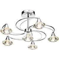 DAR LUTHER - Plafonnier semi-affleurant en cristal de chrome poli, 6x G9