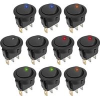 BEBUSINGOTO Interruptor basculante redondo de 12 V, CC 12 V, 20 A, 3 pines, con enclavamiento, botón de encendido/apagado, 10 unidades en 5 colores para coche, camión, barco.