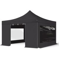 TOOLPORT 4x4m PVC 800 Pop up gazebo party tent PREMIUM Steel 40 mm, incl. Sidewalls with Panorama Windows, fire resistant, black