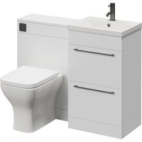 Napoli 390 Cento Gloss White 1100mm 2 Drawer Vanity Unit Toilet Suite with Glide Basin - 1100mm - Gunmetal Grey 320mm HandleWith Kingston Toilet Pan and Seat