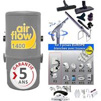 Aspirateur central 1400 – Dépression 2820 mmCE – Débit d’air 189 m3/h – 6 prises – Kit complet avec 8 accessoires et flexible 9 ml – Airflow