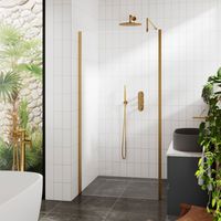 Hudson Reed Outer Framed Brushed Brass Wetroom Screen with Support Bar 760mm W x 1950mm H - 8mm Glass