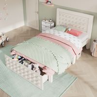 Lit simple 90x200 cm en bois massif blanc, design blocs créatif, avec tiroirs et rangement sous lit, sommier inclus (Sans matelas)