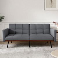 Canapé pliant multifonction 2 places avec dossier réglable sur 5 positions et accoudoirs fixes, lin gris