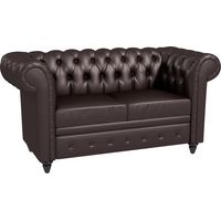 Divano 2 Posti stile Chesterfield con Cuscino Rimovibile, in Ecopelle, e Metallo, 160x84x80 cm, Marrone