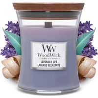 WoodWick Candela profumata Hourglass media con stoppino crepitante Spa alla Lavanda (Lavender Spa) Durata della fragranza: fino a 60 ore
