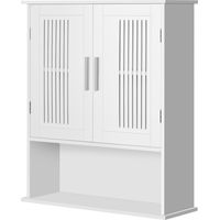 Armario Baño Multiusos Estante Réglable Puertas Listones Compartimento 60x20x70 cm Blanco