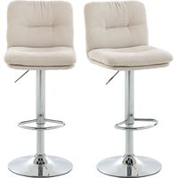 Juego de 2 Taburetes Altos de Cocina Giratorios Tapizados de Lino con Altura Ajustable Respaldo y Reposapiés Beige
