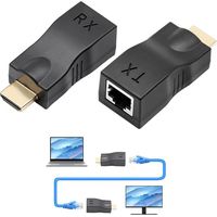 Adaptateur RJ45 HDMI, lot de 2 convertisseurs réseau HDMI, convertisseur Ethernet HD MI, portée jusqu'à 30 m, ne prend pas en charge le protocole HDCP, pour hôtels et conférences.