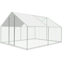 Poulailler extérieur Toit du poulailler, Acier galvanisé Petit poulailler Enclos extérieur avec protection solaire Cage à poules, 3 x 3 x 2 m