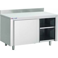 Table Armoire Inox Centrale (P)500 X (H)850 Mm 2 Portes Coulissantes, Avec Dosseret, Aisi 430 - Prodirest