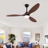 Ventilateur de Plafond Noyer 132 cm avec Lumière et Télécommande, 3 Pales en Bois Massif, Moteur DC Silencieux Réversible, LED 3 Couleurs, Mémoire