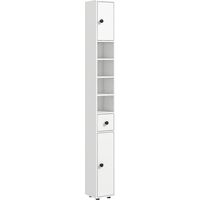 Kleankin mueble auxiliar baño moderno armario alto de baño con 1 cajón 5 estantes ajustables y 2 armarios carga 30 kg 20x20x180 cm