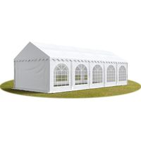 Festzelt Partyzelt 4x10 m PREMIUM, hochwertige PVC Plane 750 N in weiß, 100% wasserdicht, mit Bodenrahmen, vollverzinkte Stahlkonstruktion mit Verbolzung
