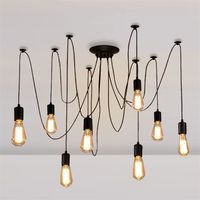 Lámpara Colgante Vintage Edison ajustable, lámpara de techo, lámpara industrial, color negro (8 soportes para bombillas, 1,5M)
