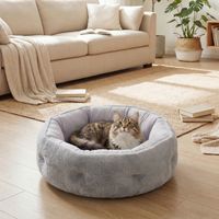 Lit chat réversible, couchage intérieur pour chat et petit chien, panier rond avec bord de soutien, gris clair