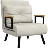 Poltrona Letto 3 en 1 avec Schienale Réglable et Coussin, Tissu Velours, 63x73x81 cm, Crème