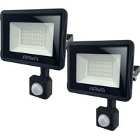 Arum Lighting – Lot de 2 projecteurs LED 30W noir à détecteur de mouvement – Température de couleur 4000K – IP44 – Angle de détection 90° – Lumens 2700