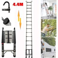 Échelle télescopique en acier inoxydable 4.4m échelle d'extension droite avec crochet escamotable