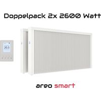 Elektroheizung Doppelpack 2x 2600 Watt Flächenspeicherheizung areo smart - digitales Thermostat mit LCD-Display - Option zur Appsteuerung von eVARMO