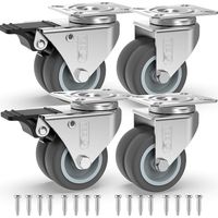 4 Roulettes Pivotantes Pour Meubles dont 2 avec Frein + Vis - 50mm Jusqu'à 400KG - Roulette Sans Traces au Sol pour Charge Lourde - Roue en Caoutchouc pour Chariot - Argentées