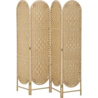 Biombo 4 panneaux 160x170 cm pliable naturel partie supérieure arquée fait main
