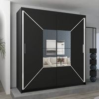 Modern Nicole Stylish Mirror Double Door Sliding Wardrobe 180cm - Black