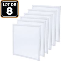 Europalamp – Pack de 8 dalles LED 600x600mm 40W – Blanc froid 6000K – Diffuseur anti-éblouissement – Flux lumineux 3600 lm – IP20