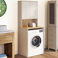 Mueble superior para lavadora WALLIS con armario de madera beige y efecto haya