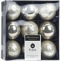Caja de 9 bolas Navidad surtidas color visón -