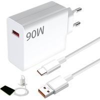 Chargeur Rapide 90W pour Xiaomi, Chargeur Charge Rapide 90W avec 6A Câble USB C 1m Compatible avec Xiaomi Poco X7 F6 F7 Pro 15 14 13 Ultra Poco Note 14 13 Pro 5g 14t 13t Poco Pad M6