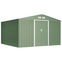Metallgerätehaus 10,2 m2 Light Green- 4 Antikondensationsgitter - Grün und Beige - Doppelschiebetür - Gartenhaus aus Metall