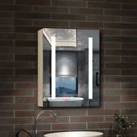 AICA Armoire murale de salle de bain LED, LED + Dimmable + Prise + Anti-Buée, 70x60cm, Chêne