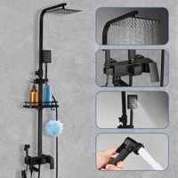 Colonne de Douche Noire Mate avec Mitigeur Ensemble de Douche Réglable en Hauteur Tête de Douche Rectangulaire 30x20cm et Douchette 4 Jets Laiton