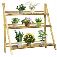 Outsunny soporte para plantas de madera de 3 niveles, estantería para plantas plegable para interior y exterior, 100x37x93 cm, carbonizado