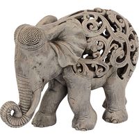Design Toscano Anjan l'Elefante Arredo in stile Indiano Jali Statua Animale, poliresina, Pietra marrone, 30,5 cm