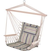 Garden Outdoor Hanging Hammock Chair Thick Rope Frame Wooden Arms Safe Wide Seat Garden Outdoor Spot Stylish Multicoloured stripes