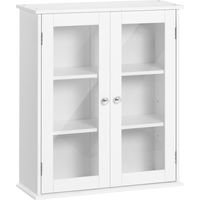 Armario Baño 2 Puertas Cristal Colgante Multiusos Cocina Salón Estantes Balda Ajustable 55x20x65 cm Blanco