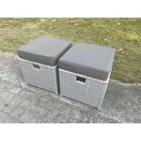 Fimous Gartenmöbel im Freien 2 Pcs Kleiner Fußhocker Helles Grau Hocker Polyrattan Schemel