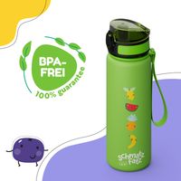 Schmatzfatz Trinkflasche Kinder 500ml - Auslaufsicher, BPA-frei, 1-Klick-Verschluss, Tritan, Kinderfreundliches Design, Geeignet für Kohlensäurehaltige Getränke, Green Fruit