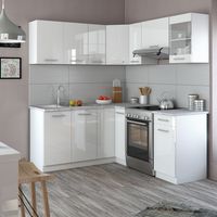 Cuisine en angle Rick, blanc/blanc brillant, 187x167cm , PT Marbre avec bande LED, Vicco