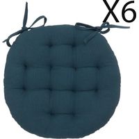 Lot de 6 coussins de chaise rond, coussins d'assise en coton coloris bleu foncé - Diamètre 38 x Hauteur 5 cm -PEGANE-