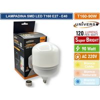 UNIVERSO T160-90W LAMPADINA SMD LED E27 + ADATTATORE E40 90W TUBOLARE T160 10.8000 LUMEN - 3000K - 4000K - 6500K - Colore Luce:Bianco Freddo