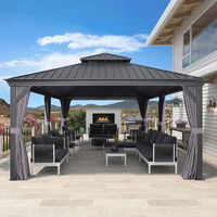 PURPLE LEAF 3.65 X 7.32 M Patio Gazebo für Hinterhof Hardtop verzinktem Stahl Dach Markise mit Upgrade-Vorhang, Grau