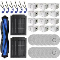 Ersatzteile für Ecovacs Deebot T30C Omni / T30C Pro Omni Staubsauger: Hauptbürste, Filter, Staubbeutel und Reinigungstuch.